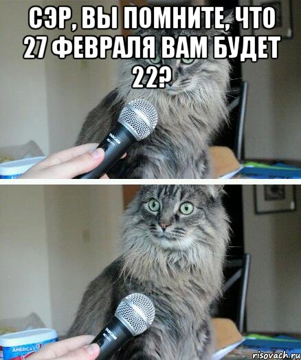 Сэр, Вы помните, что 27 февраля Вам будет 22? , Комикс  кот с микрофоном