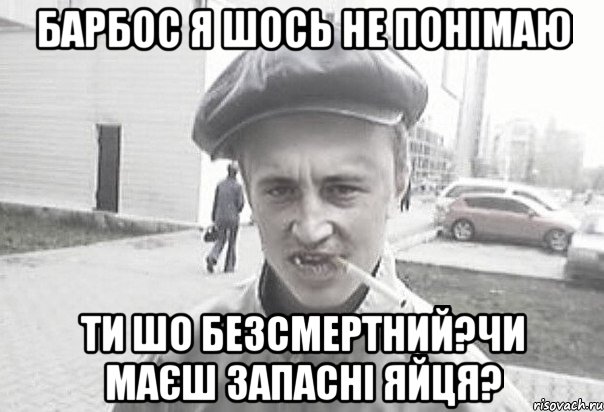 Барбос я шось не понімаю ти шо безсмертний?чи маєш запасні яйця?, Мем Пацанська философия