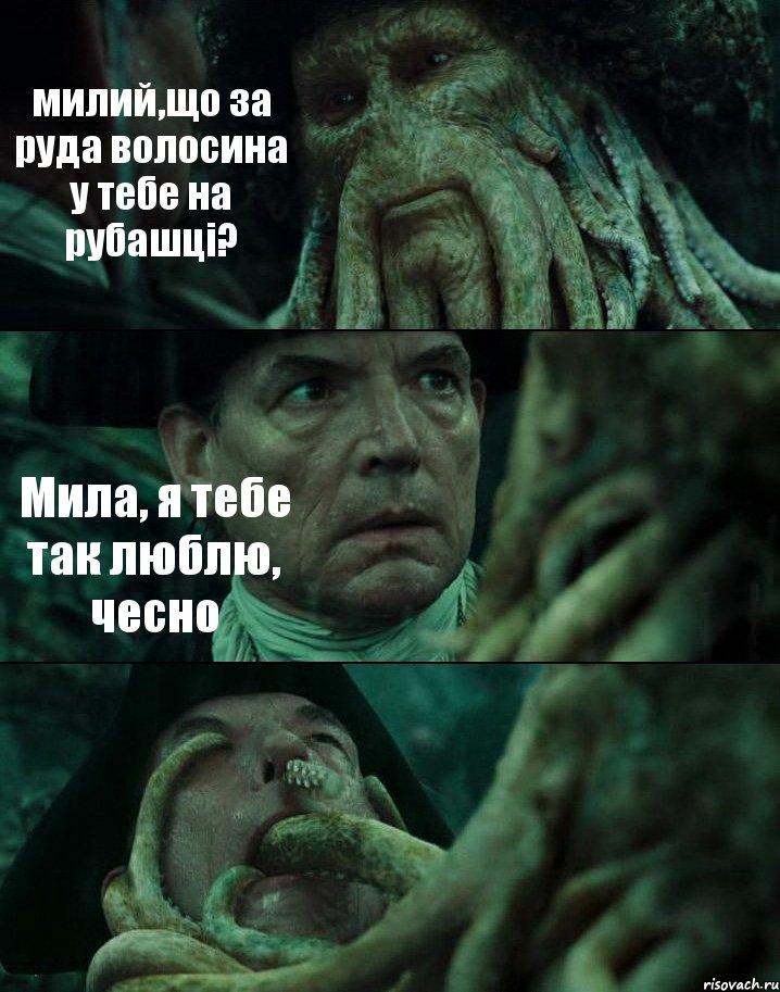 милий,що за руда волосина у тебе на рубашці? Мила, я тебе так люблю, чесно , Комикс Пираты Карибского моря