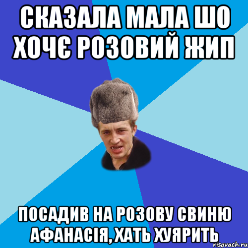 Сказала мала шо хочє розовий жип Посадив на розову свиню Афанасія, хать хуярить, Мем Празднчний паца