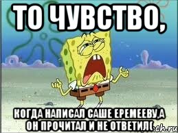 То чувство, когда написал Саше Еремееву,а он прочитал и не ответил(, Мем Спанч Боб плачет