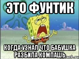 это Фунтик когда узнал что бабушка разбила компашь, Мем Спанч Боб плачет