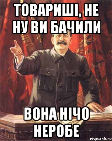 товариші, не ну ви бачили вона нічо неробе, Мем  сталин цветной