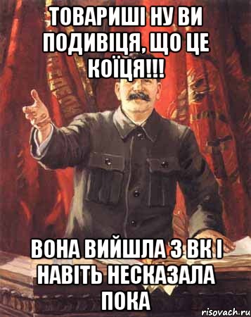 Товариші ну ви подивіця, що це коїця!!! Вона вийшла з ВК і навіть несказала пока, Мем  сталин цветной