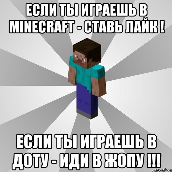 Если ты играешь в Minecraft - ставь лайк ! Если ты играешь в Доту - иди в ЖОПУ !!!, Мем Типичный игрок Minecraft