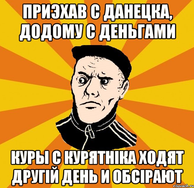 приэхав с Данецка, додому с деньгами куры с курятніка ходят другій день и обсірают, Мем Типовий Титушка