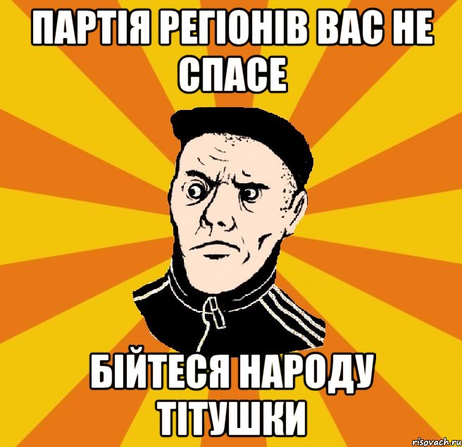 Партія Регіонів вас не спасе Бійтеся народу тітушки, Мем Типовий Титушка