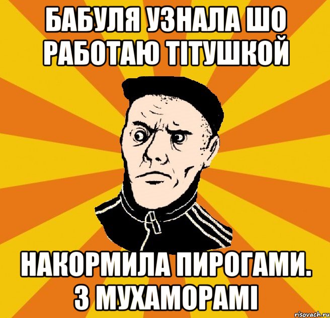 Бабуля узнала шо работаю тітушкой Накормила пирогами. З мухаморамі, Мем Типовий Титушка