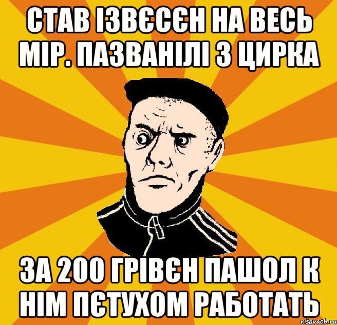 Став ізвєсєн на весь мір. пазванілі з цирка За 200 грівєн пашол к нім пєтухом работать, Мем Типовий Титушка