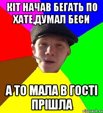 Кіт начав бегать по хате,думал беси а то мала в гості прішла, Мем умный гопник