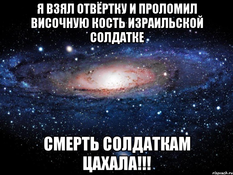 Я взял отвёртку и проломил височную кость израильской солдатке СМЕРТЬ СОЛДАТКАМ ЦАХАЛА!!!, Мем Вселенная