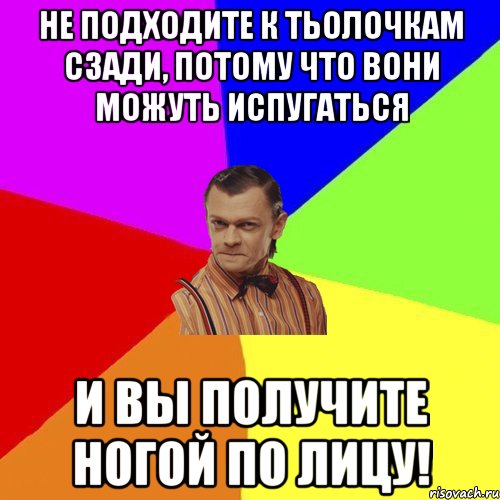 не подходите к тьолочкам сзади, потому что вони можуть испугаться и вы получите ногой по лицу!, Мем Вталька