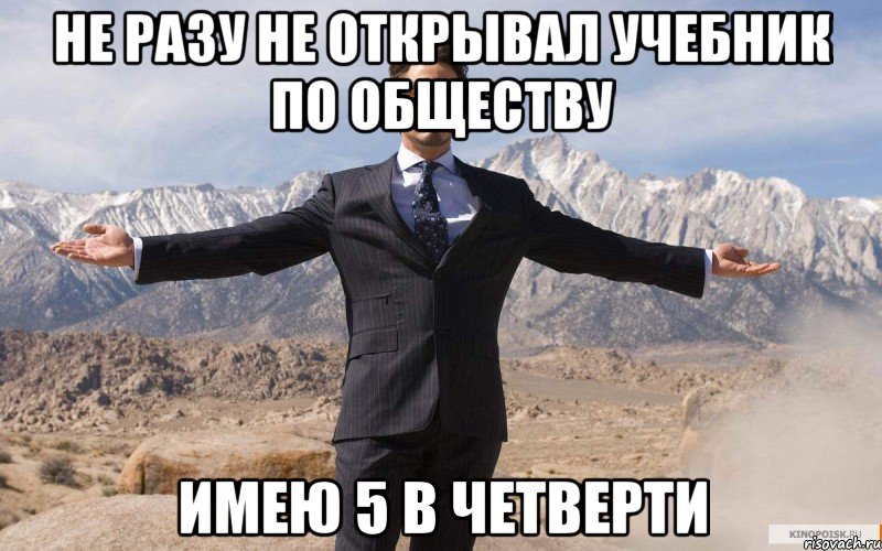 Не разу не открывал учебник по обществу имею 5 в четверти, Мем железный человек