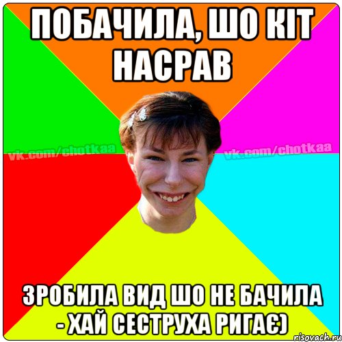 побачила, шо кіт насрав зробила вид шо не бачила - хай сеструха ригає)