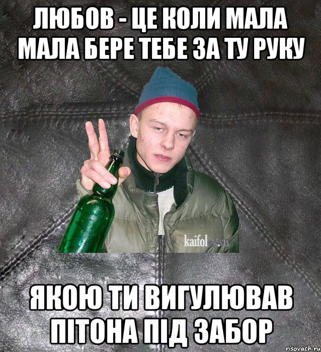 любов - це коли мала мала бере тебе за ту руку якою ти вигулював пітона під забор, Мем Дерзкий