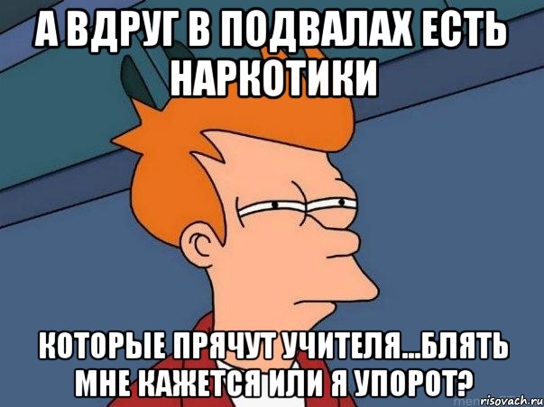 А вдруг в подвалах есть наркотики Которые прячут учителя...Блять мне кажется или я упорот?, Мем  Фрай (мне кажется или)