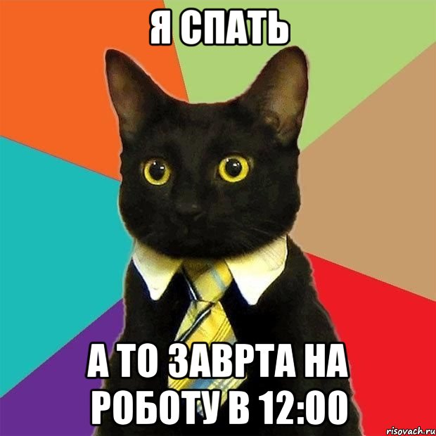 я спать а то заврта на роботу в 12:00, Мем  Кошечка