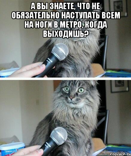 А вы знаете, что не обязательно наступать всем на ноги в метро, когда выходишь? , Комикс  кот с микрофоном