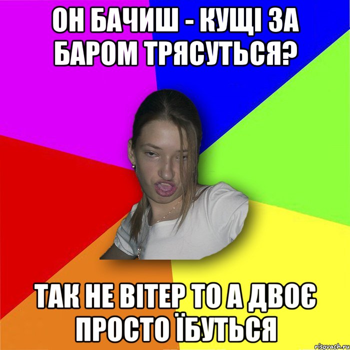 он бачиш - кущі за баром трясуться? так не вітер то а двоє просто їбуться, Мем мала