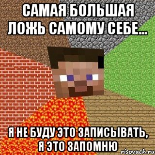 Самая большая ложь самому себе... Я не буду это записывать, я это запомню, Мем Миникрафтер