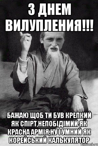 З Днем Вилупления!!! Бажаю щоб ти був крепкий як спірт,непобідімий як красна армія,ну і умний як корейський калькулятор, Мем Мудрий паца