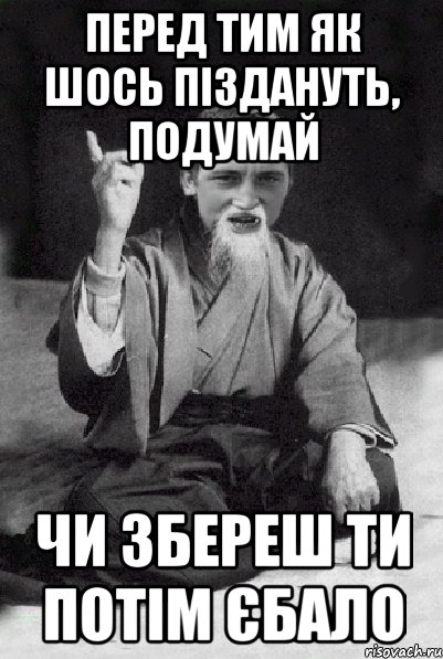 перед тим як шось піздануть, подумай чи збереш ти потім єбало, Мем Мудрий паца