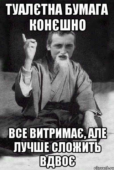 туалєтна бумага конєшно все витримає, але лучше сложить вдвоє, Мем Мудрий паца