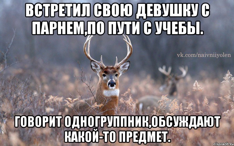 Встретил свою девушку с парнем,по пути с учебы. Говорит одногруппник,обсуждают какой-то предмет.