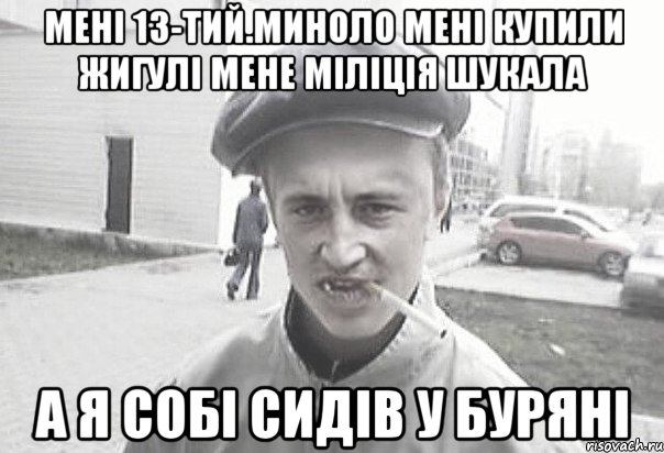 мені 13-тий.миноло мені купили жигулі мене міліція шукала а я собі сидів у буряні, Мем Пацанська философия