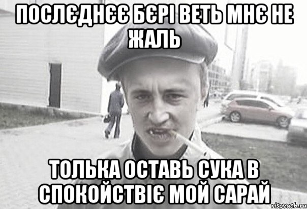 Послєднєє бєрі веть мнє не жаль Толька оставь сука в спокойствіє мой сарай, Мем Пацанська философия