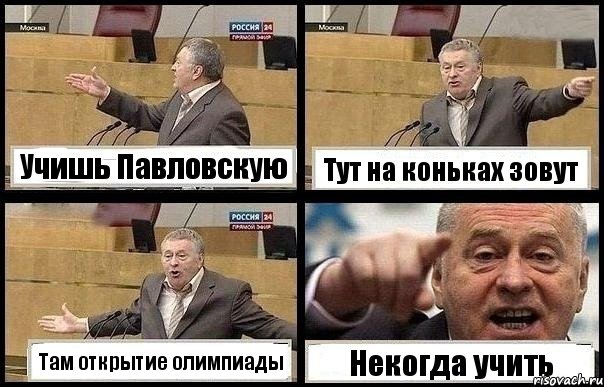 Учишь Павловскую Тут на коньках зовут Там открытие олимпиады Некогда учить, Комикс с Жириновским