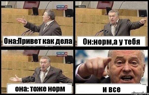 Она:Привет как дела Он:норм,а у тебя она: тоже норм и все, Комикс с Жириновским