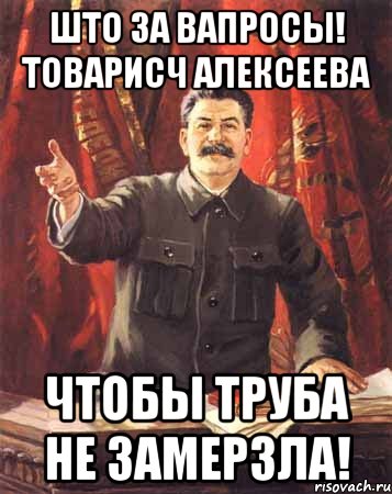 Што за вапросы! Товарисч Алексеева Чтобы труба не замерзла!, Мем  сталин цветной