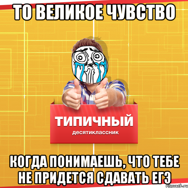 То великое чувство Когда понимаешь, что тебе не придется сдавать ЕГЭ, Мем Типичный десятиклассник