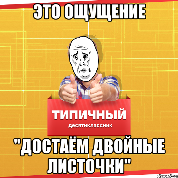 ЭТО ОЩУЩЕНИЕ "ДОСТАЁМ ДВОЙНЫЕ ЛИСТОЧКИ", Мем Типичный десятиклассник