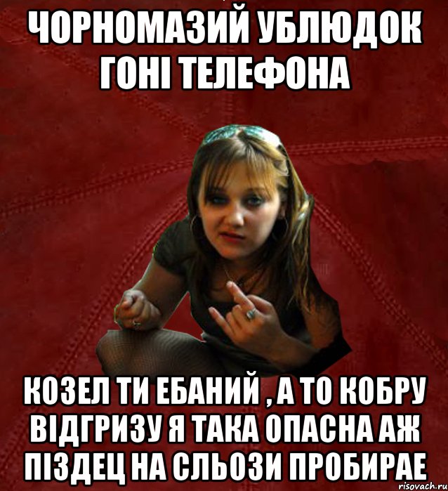 чорномазий ублюдок гоні телефона козел ти ебаний , а то кобру відгризу Я ТАКА ОПАСНА АЖ ПІЗДЕЦ НА СЛЬОЗИ ПРОБИРАЕ, Мем Тьола Маша