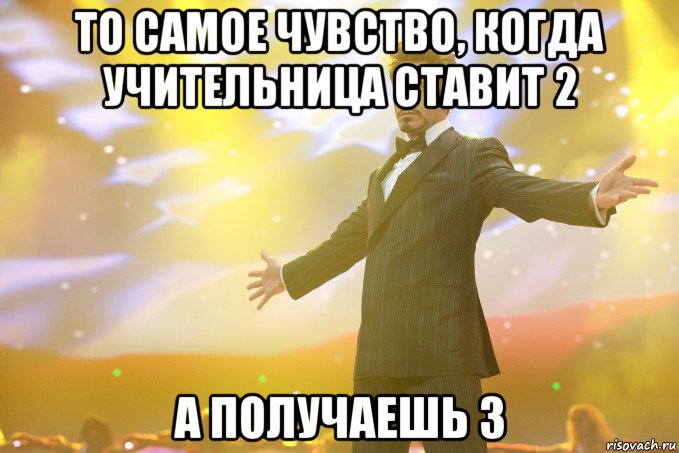 ТО САМОЕ ЧУВСТВО, КОГДА УЧИТЕЛЬНИЦА СТАВИТ 2 А ПОЛУЧАЕШЬ 3, Мем Тони Старк (Роберт Дауни младший)