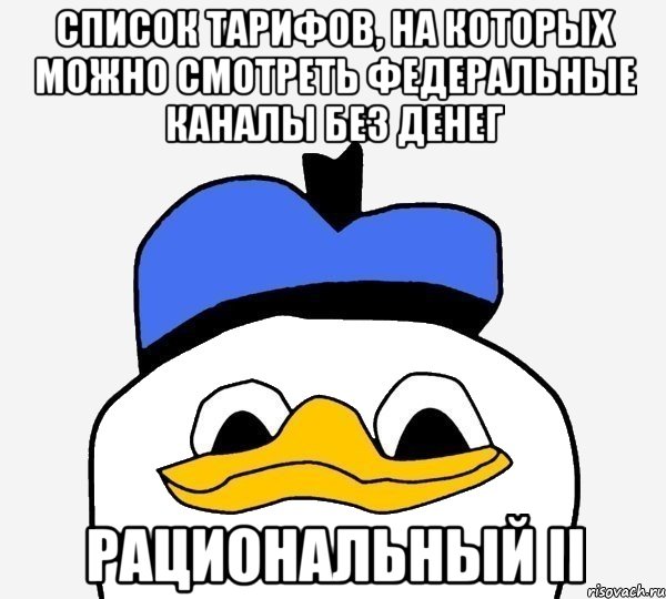 Список тарифов, на которых можно смотреть федеральные каналы без денег РАЦИОНАЛЬНЫЙ II, Мем Утка