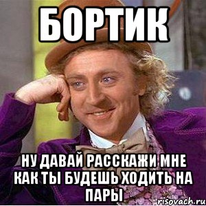 бортик ну давай расскажи мне как ты будешь ходить на пары, Мем Ну давай расскажи (Вилли Вонка)