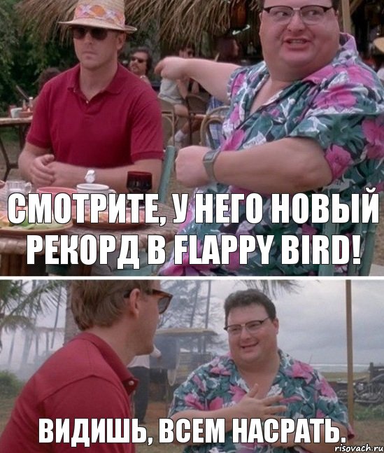 Смотрите, у него новый рекорд в Flappy Bird! Видишь, всем насрать.