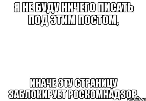 Я не буду ничего писать под этим постом, иначе эту страницу заблокирует Роскомнадзор., Мем Белый фон