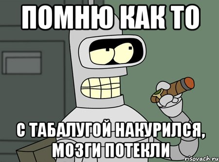 помню как то с табалугой накурился, мозги потекли, Мем бендер родригес