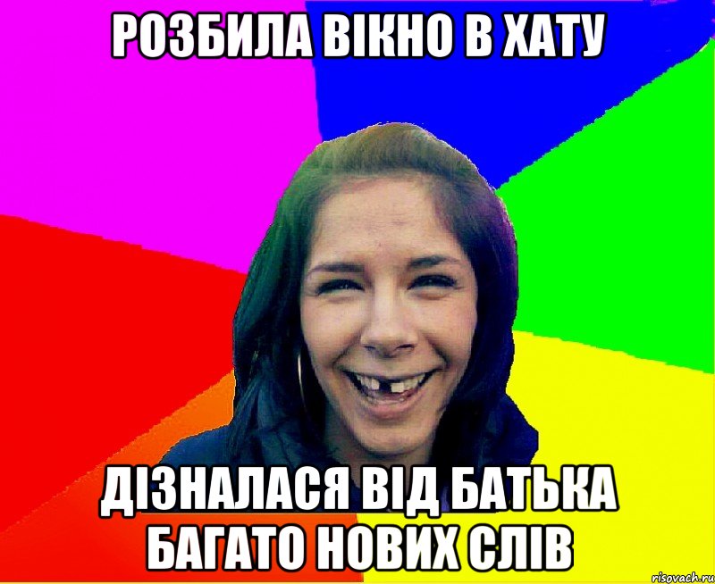 розбила вікно в хату дізналася від батька багато нових слів, Мем чотка мала