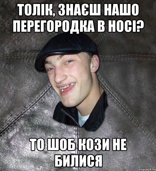 Толік, знаєш нашо перегородка в носі? то шоб кози не билися, Мем Тут Апасна