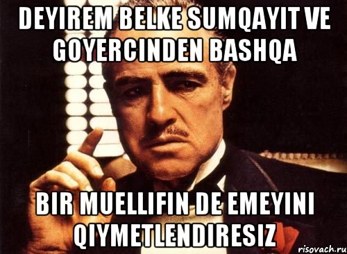 Deyirem belke sumqayit ve goyercinden bashqa bir muellifin de emeyini qiymetlendiresiz, Мем крестный отец