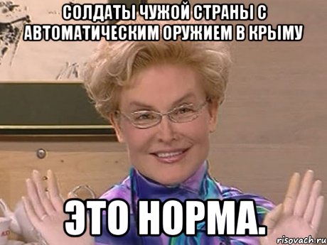 Солдаты чужой страны с автоматическим оружием в Крыму Это норма., Мем Елена Малышева