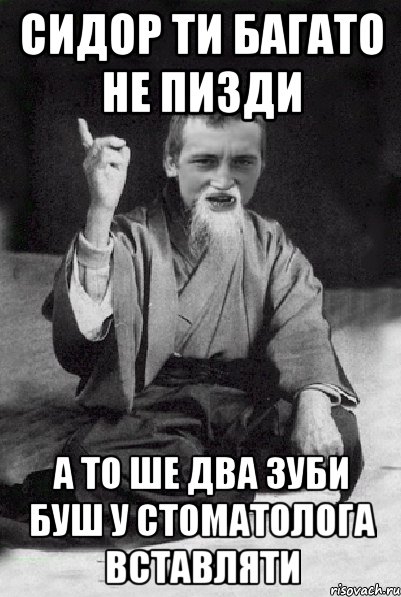 Сидор ти багато не пизди А то ше два зуби буш у стоматолога вставляти, Мем Мудрий паца