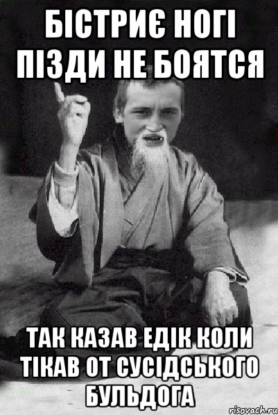 Бістриє ногі пізди не боятся так казав Едік коли тікав от сусідського бульдога, Мем Мудрий паца