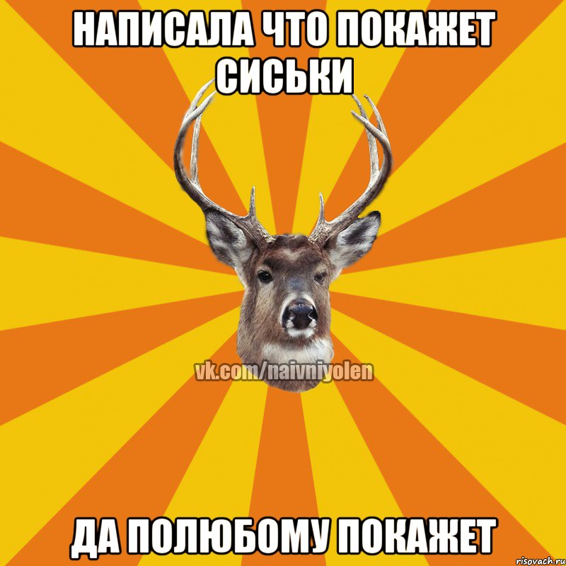 написала что покажет сиськи да полюбому покажет, Мем Наивный Олень вк