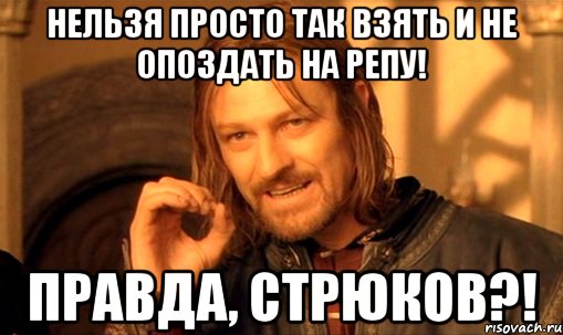 Нельзя просто так взять и не опоздать на репу! Правда, Стрюков?!, Мем Нельзя просто так взять и (Боромир мем)